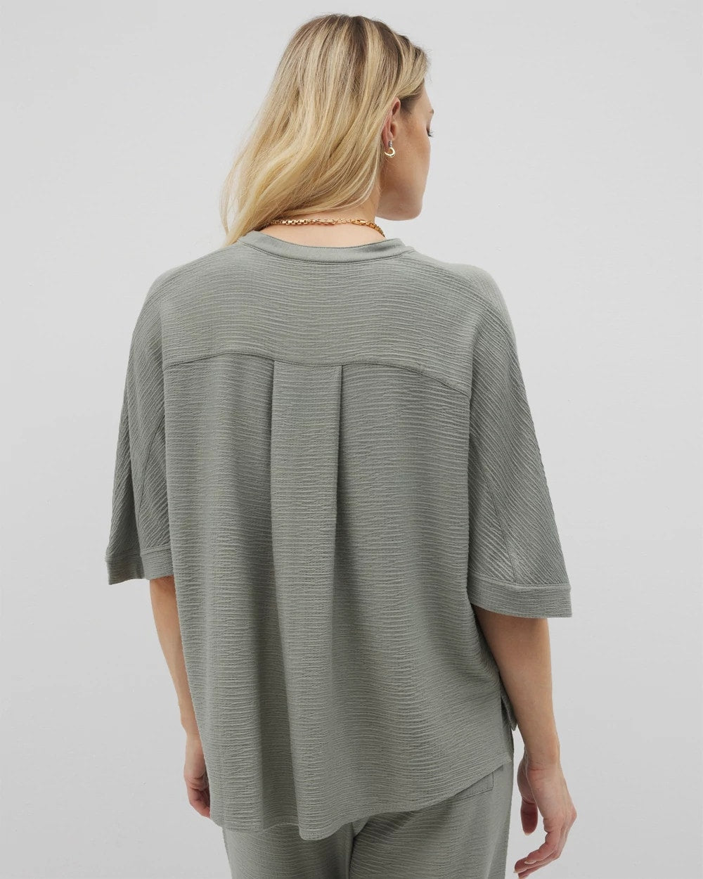Soma / Crinkle Knit Relaxed Button-Up Top RESTORATION GREEN