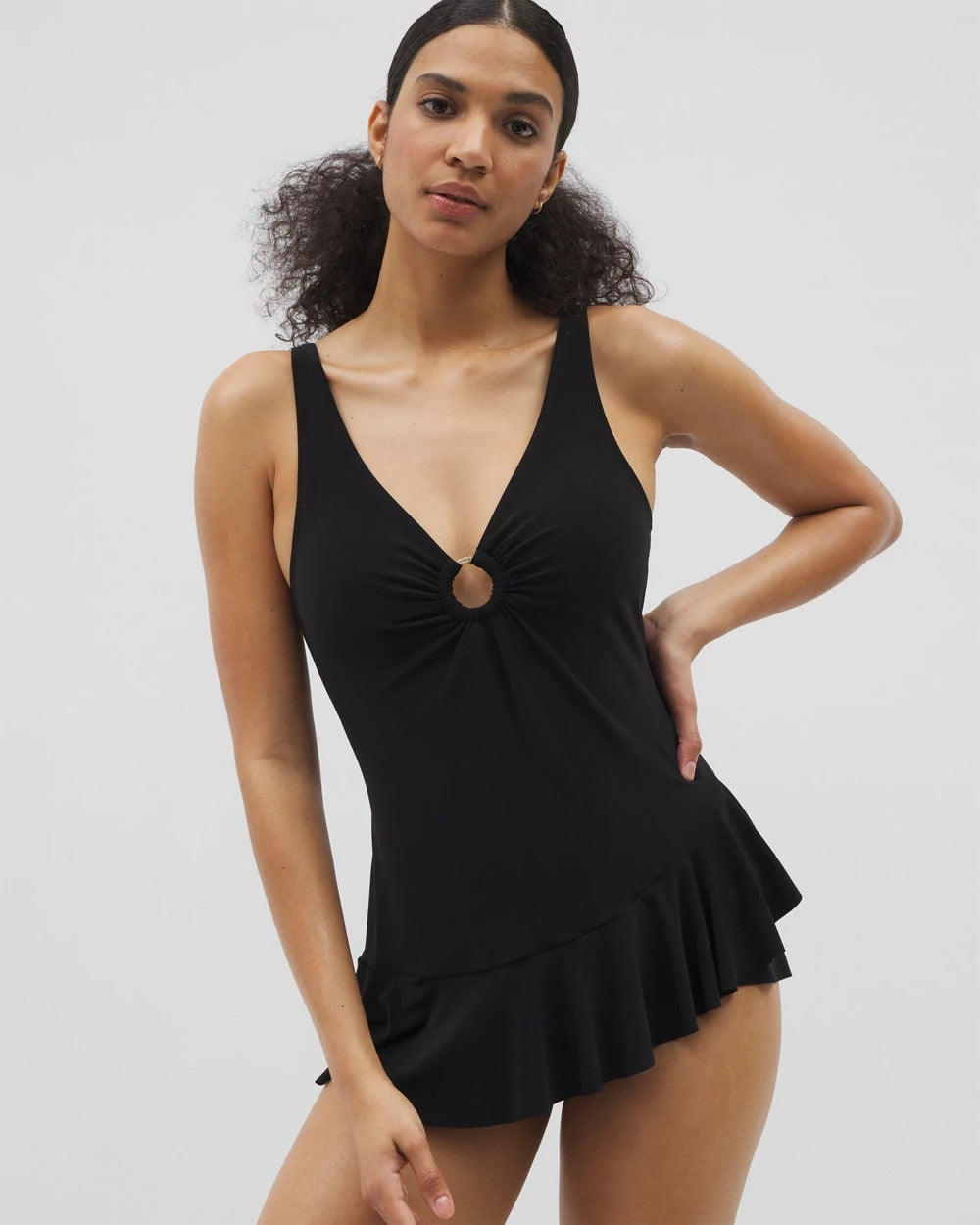 Soma / Beyond Control Solid Essentials Ruffle Swim Dress BLACK
