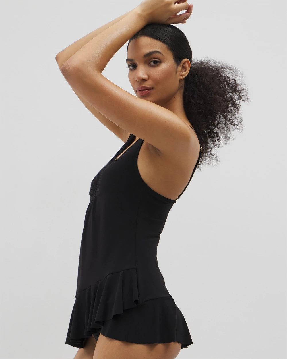 Soma / Beyond Control Solid Essentials Ruffle Swim Dress BLACK