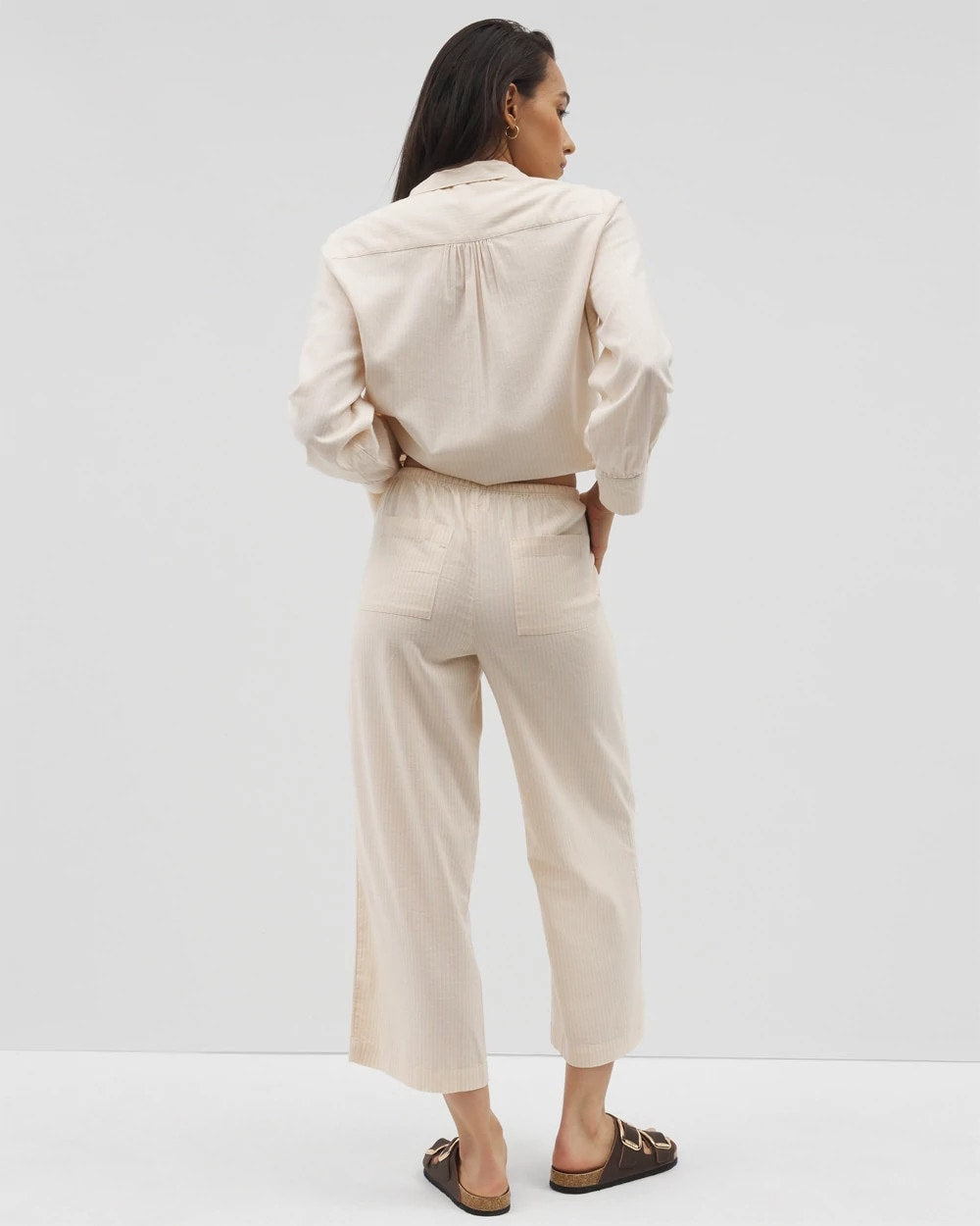 Soma / Beach Cotton Crop Pant PALE SAND STRIPE