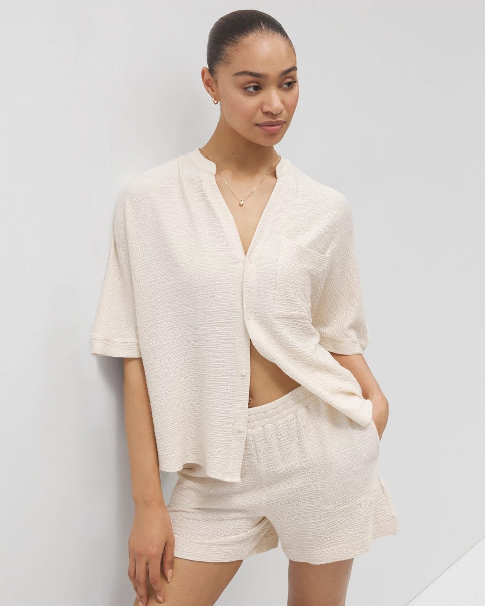 Soma / Crinkle Knit 5 Inch Short PARCHMENT
