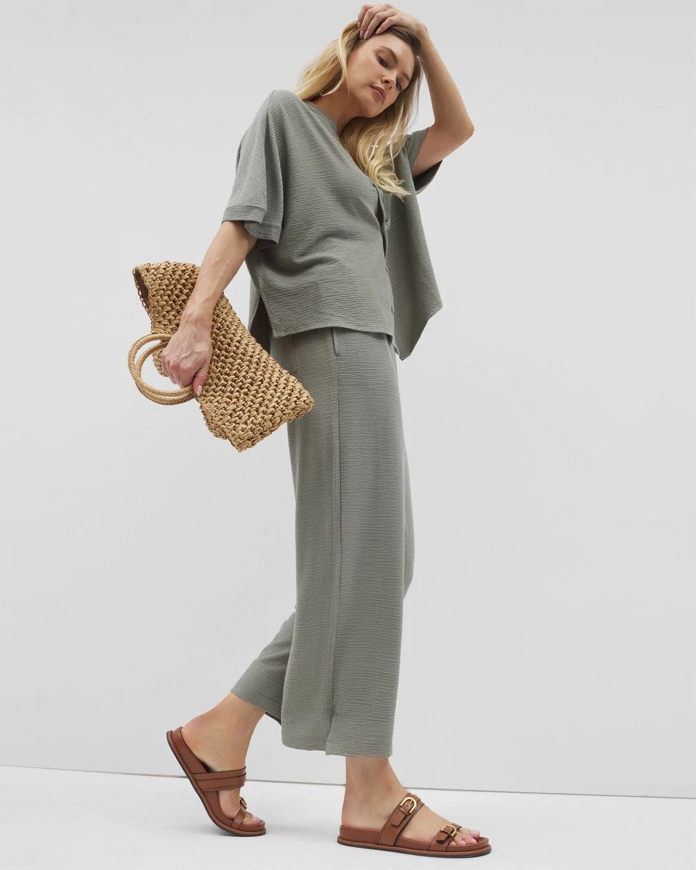 Soma / Crinkle Knit Wide Leg Pant RESTORATION GREEN