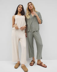 Soma / Crinkle Knit Wide Leg Pant RESTORATION GREEN