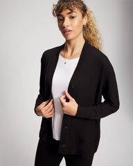 Soma / Ultrasoft Fleece Relaxed Button Up Cardigan BLACK