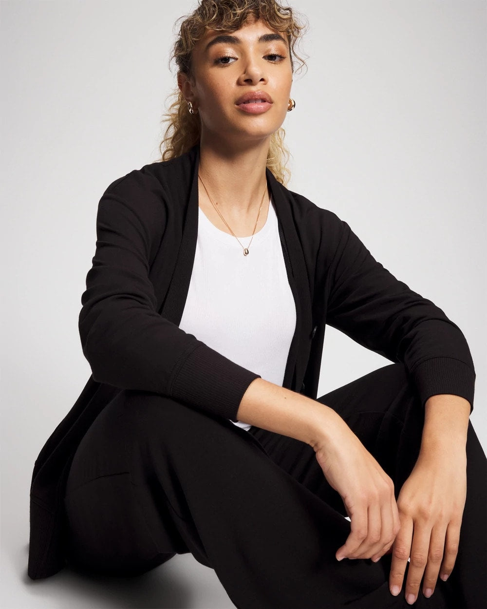 Soma / Ultrasoft Fleece Relaxed Button Up Cardigan BLACK