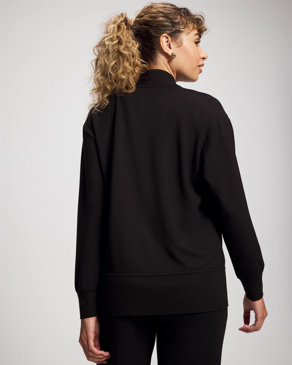 Soma / Ultrasoft Fleece Relaxed Button Up Cardigan BLACK