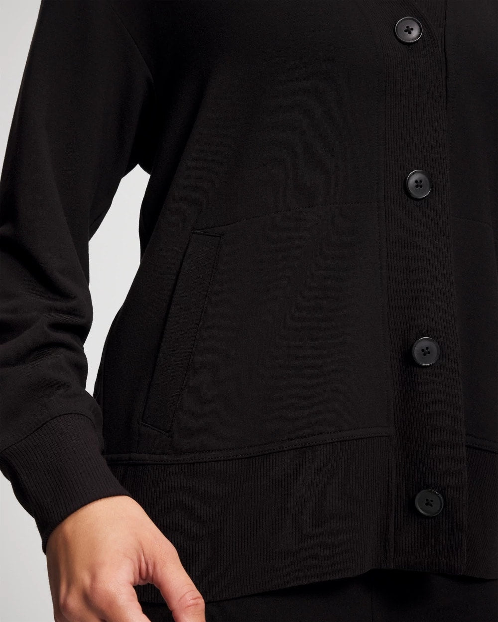 Soma / Ultrasoft Fleece Relaxed Button Up Cardigan BLACK