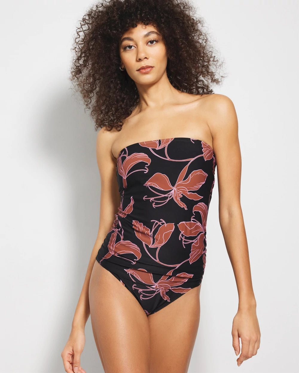 Soma / Bandeau Tankini Top STAMPED TROPICS M BK BRN