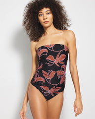 Soma / Bandeau Tankini Top STAMPED TROPICS M BK BRN