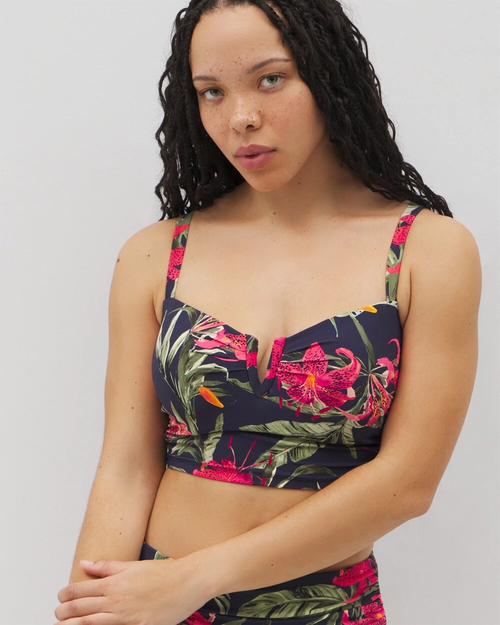 Soma / Soma Swim V-Wire Cropped Bikini Top LE TIGRE TROPICAL NAVY