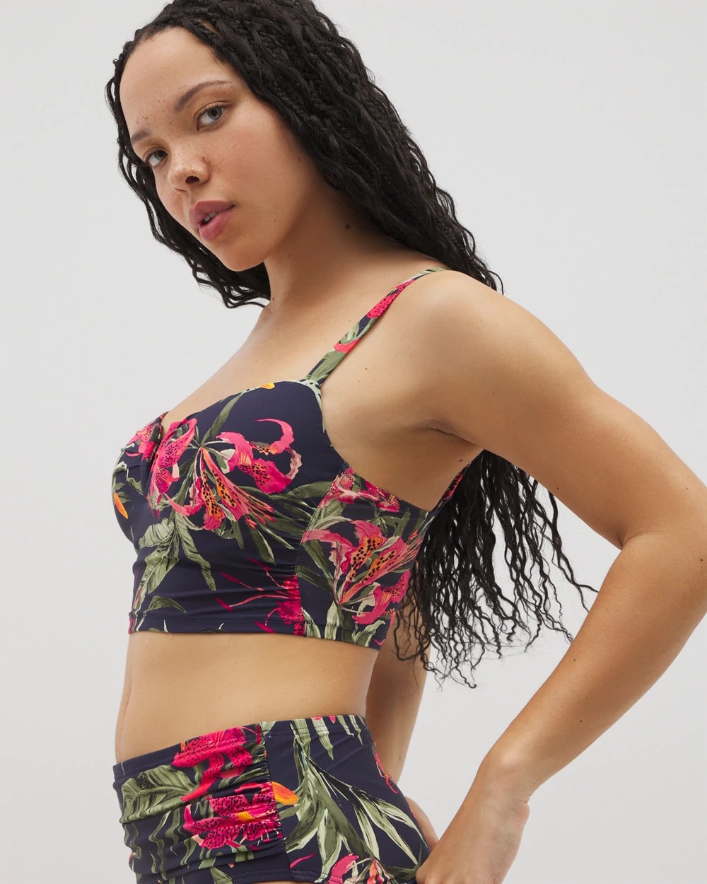 Soma / Soma Swim V-Wire Cropped Bikini Top LE TIGRE TROPICAL NAVY