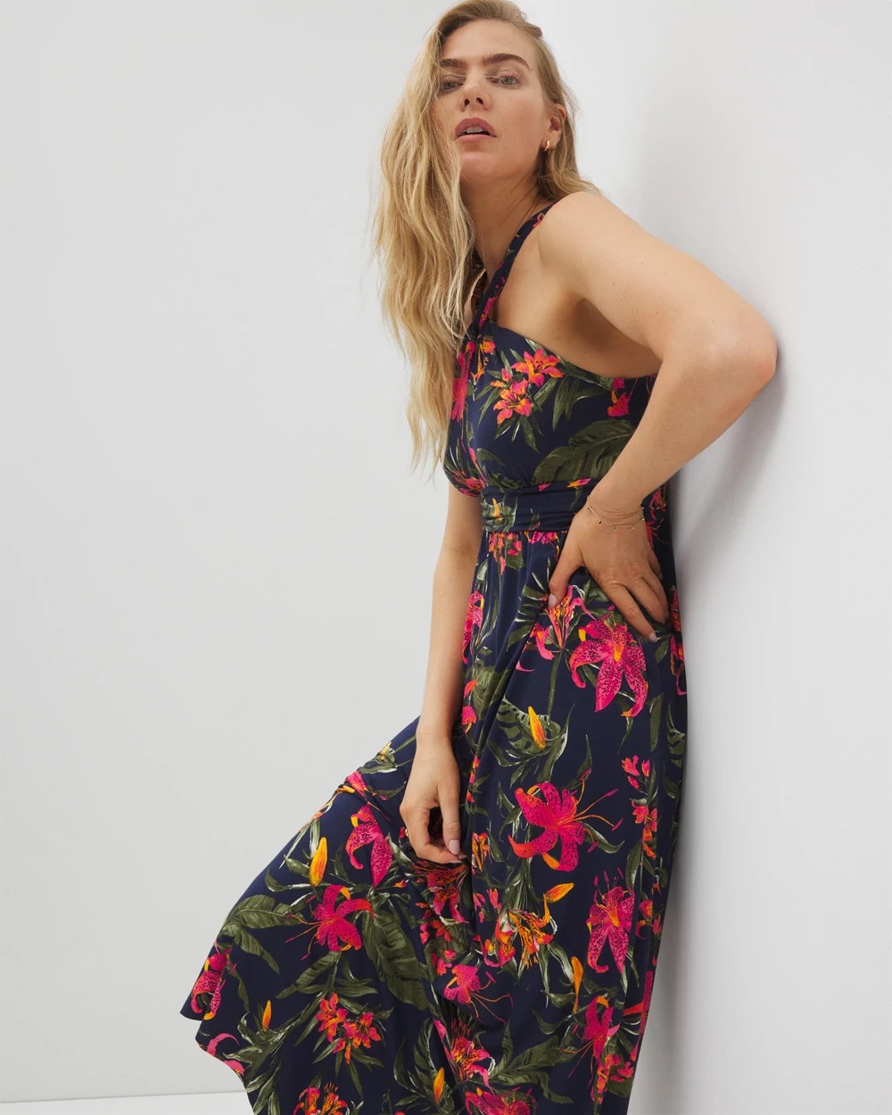 Soma / Bayside Halter Maxi Bra Dress LE TIGRE TROPIC NAVY