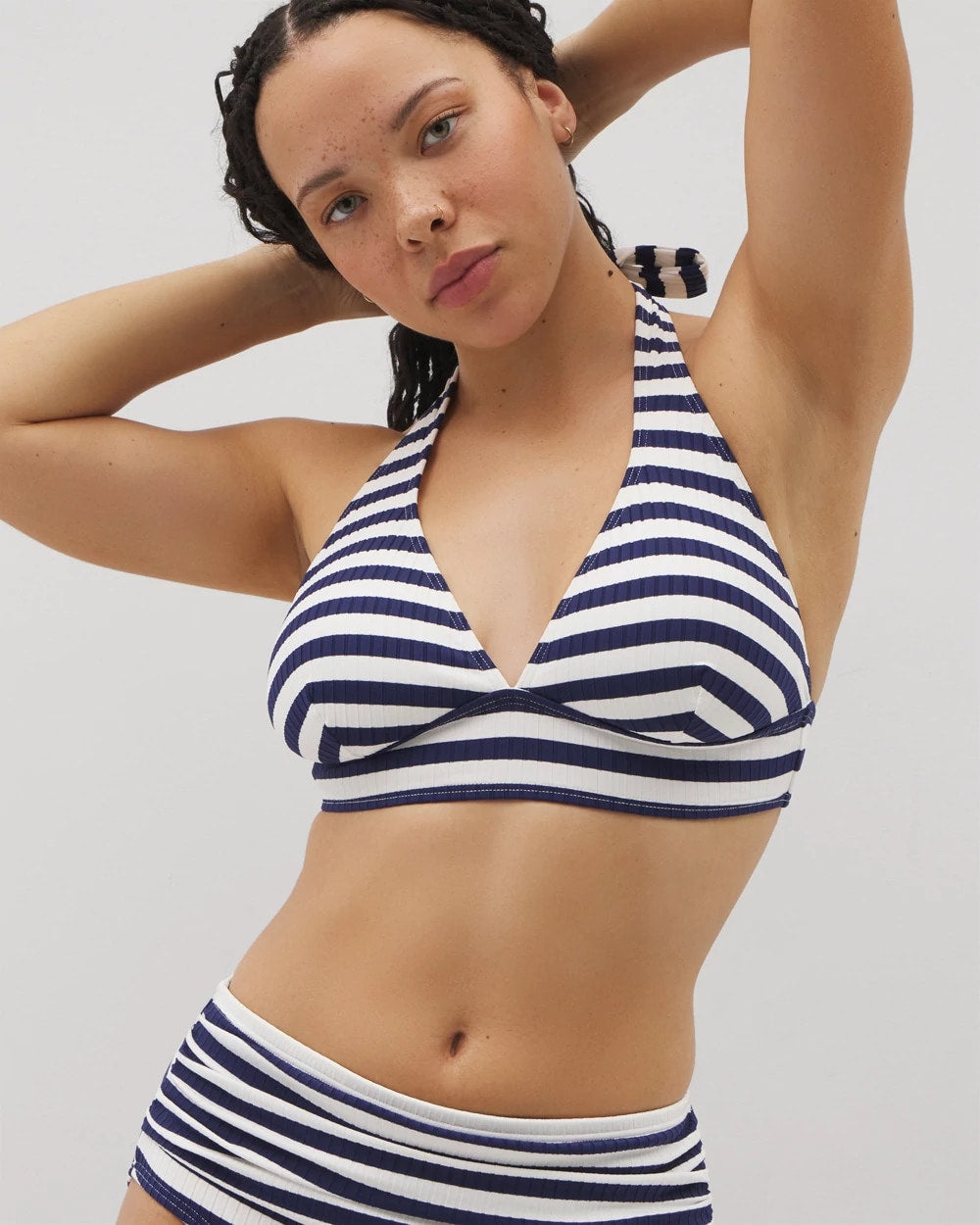 Soma / Soma Swim Shirred Halterkini Top WIND DOWN STRIPE COCONUT