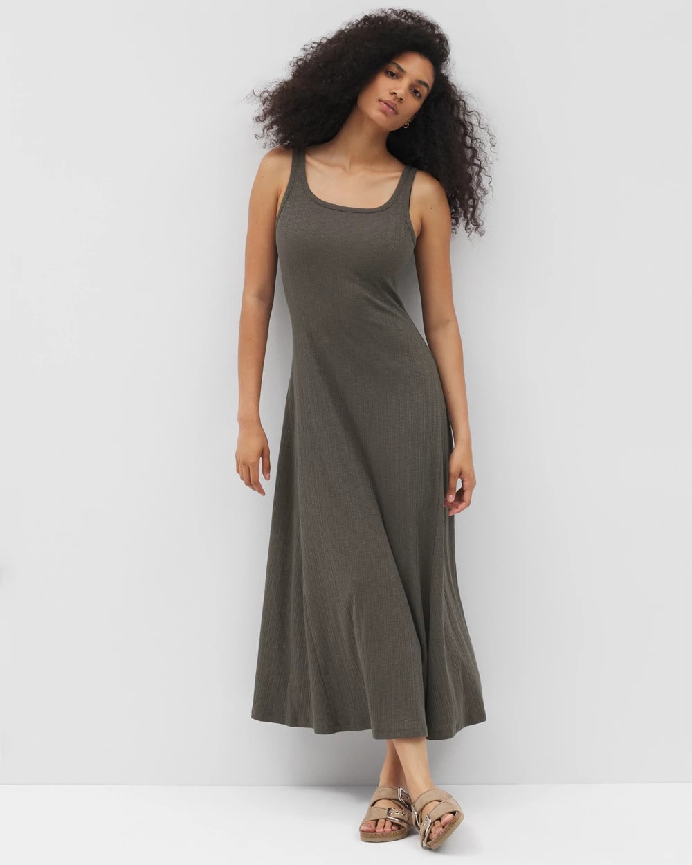 Soma / Rib Square Neck Lounge Dress DARK GRAY OLIVE