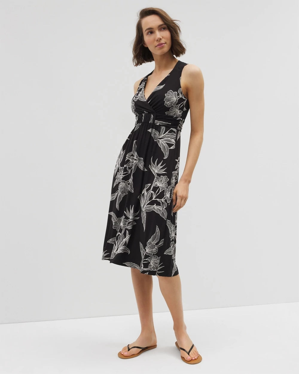Soma / Cross Back Strap Bra Dress PLUMERIA BLOOMS GRAND BLK