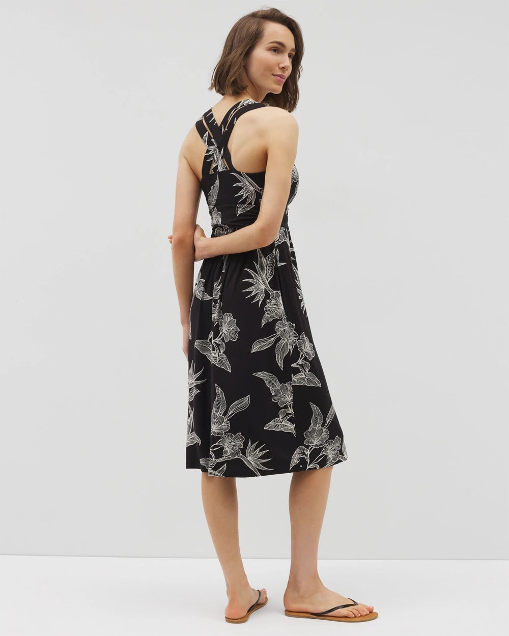 Soma / Cross Back Strap Bra Dress PLUMERIA BLOOMS GRAND BLK
