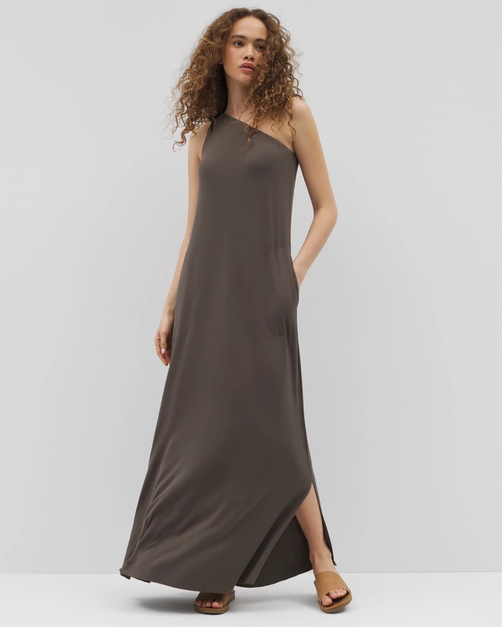 Soma / One-Shoulder Maxi Bra Dress DARK GRAY OLIVE