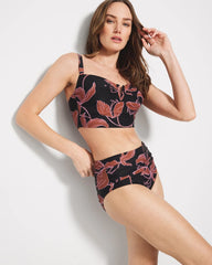 Soma / V-Wire Cropped Bikini Top STAMPED TROPICS M BK BRN
