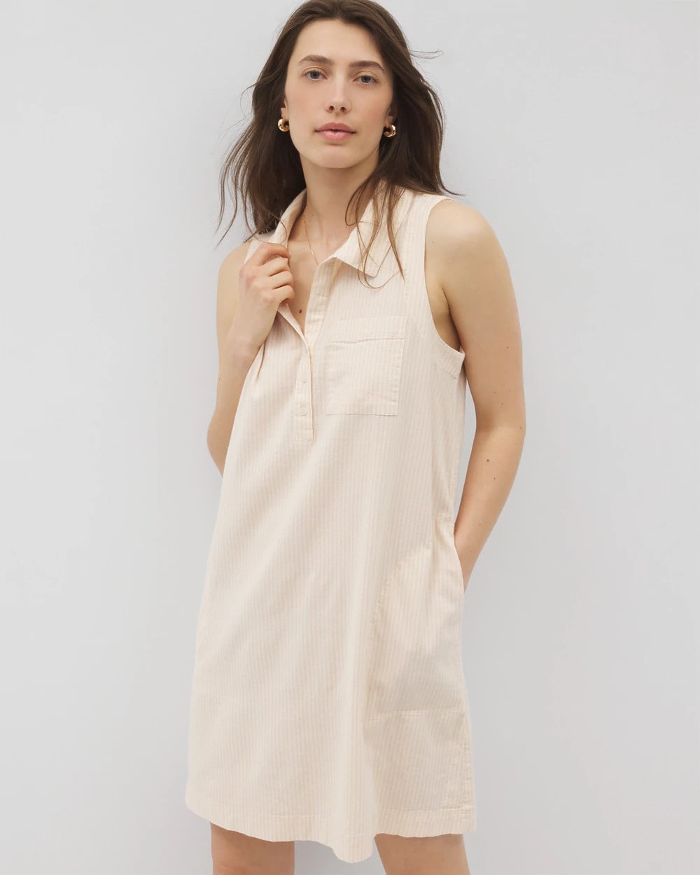 Soma / Beach Cotton Short Dress PALE SAND STRIPE