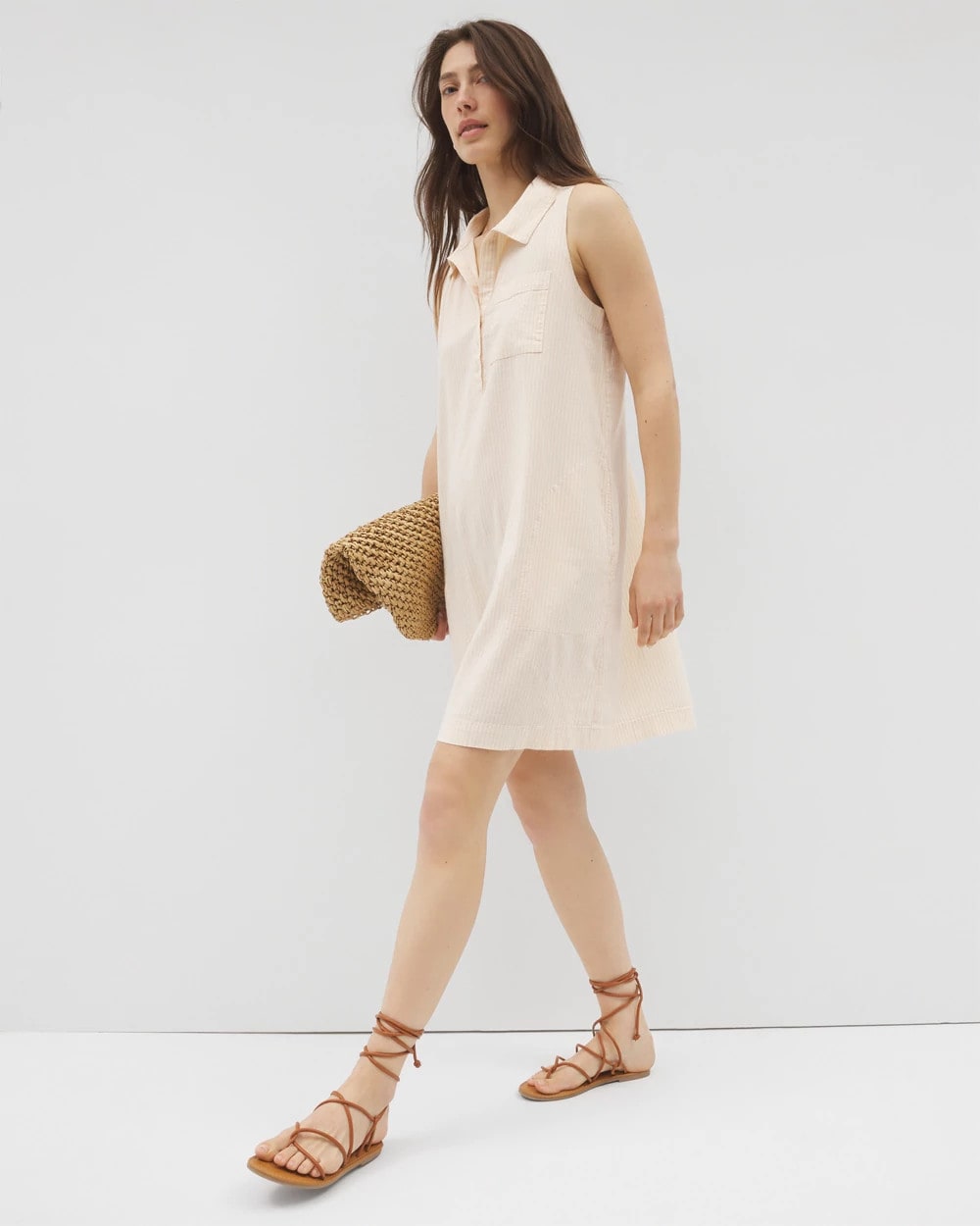 Soma / Beach Cotton Short Dress PALE SAND STRIPE