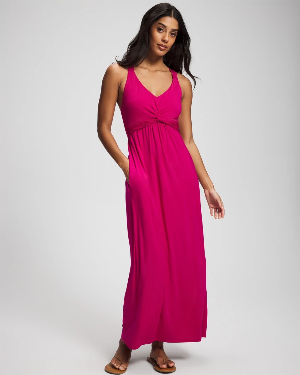 Soma / Soft Jersey Twist Front Maxi Dress PINK COSMO