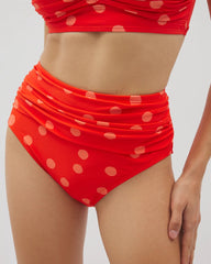 Soma / Ruched High-Waist Bikini Bottom MOVEMENT DOT MINI CORAL