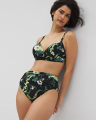 Soma / Ruched High-Waist Bikini Bottom TROPICAL TWIST BLACK