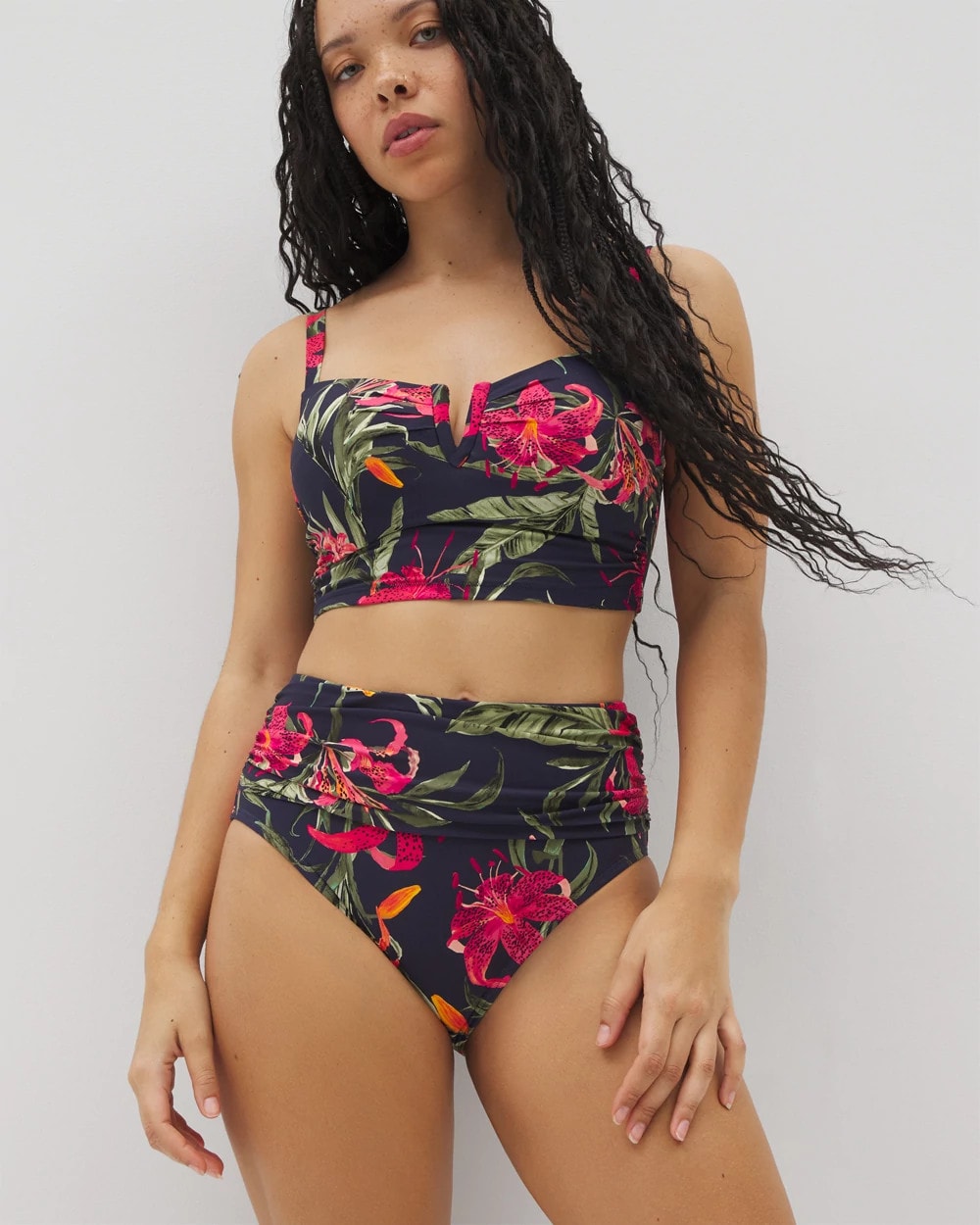Soma / Soma Swim Ruched High-Waist Bikini Bottom LE TIGRE TROPICAL NAVY