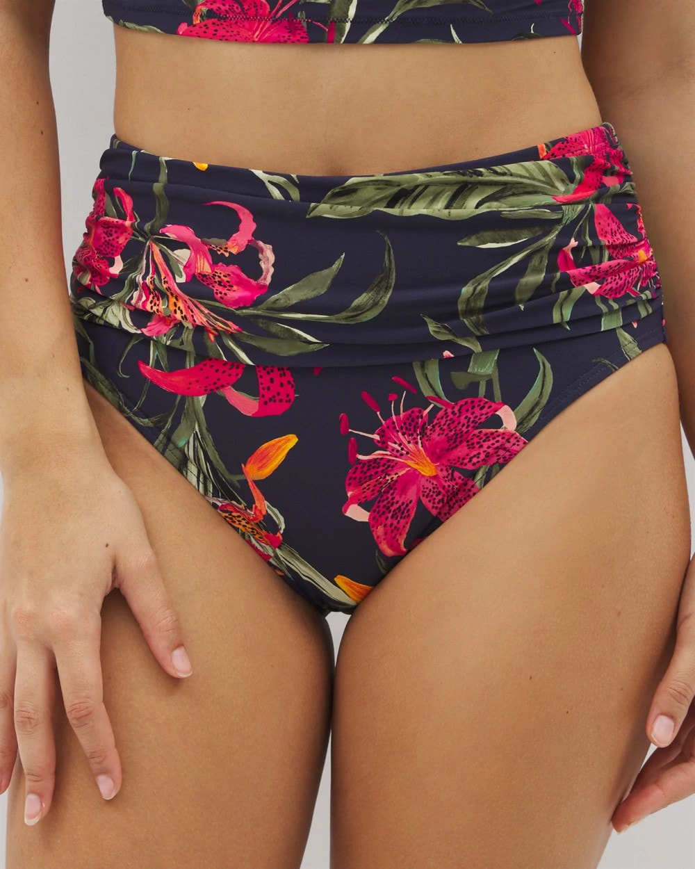 Soma / Soma Swim Ruched High-Waist Bikini Bottom LE TIGRE TROPICAL NAVY