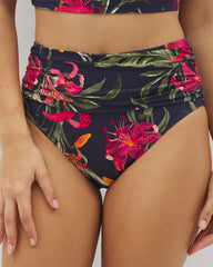 Soma / Soma Swim Ruched High-Waist Bikini Bottom LE TIGRE TROPICAL NAVY