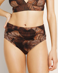 Soma / Ruched High-Waisted Bikini Bottoms LOVINA BEACH PALM M BLK