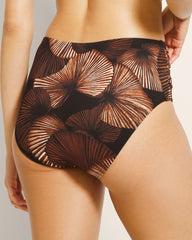 Soma / Ruched High-Waisted Bikini Bottoms LOVINA BEACH PALM M BLK