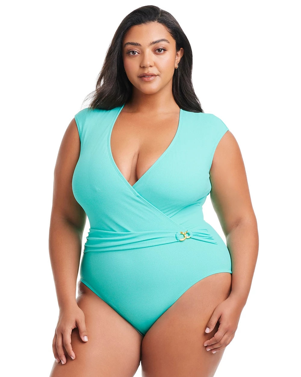 Soma / Pique Ole Cap Sleeve Surplice One Piece TAHITI TEAL