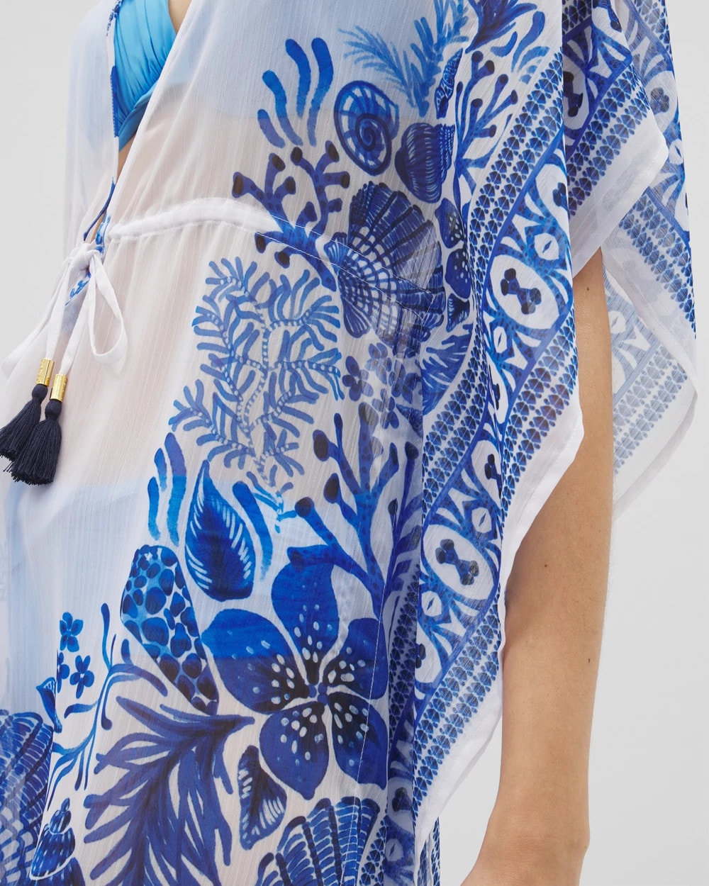 Soma / Beyond Control Sea Life Chiffon Caftan WHITE MULTI
