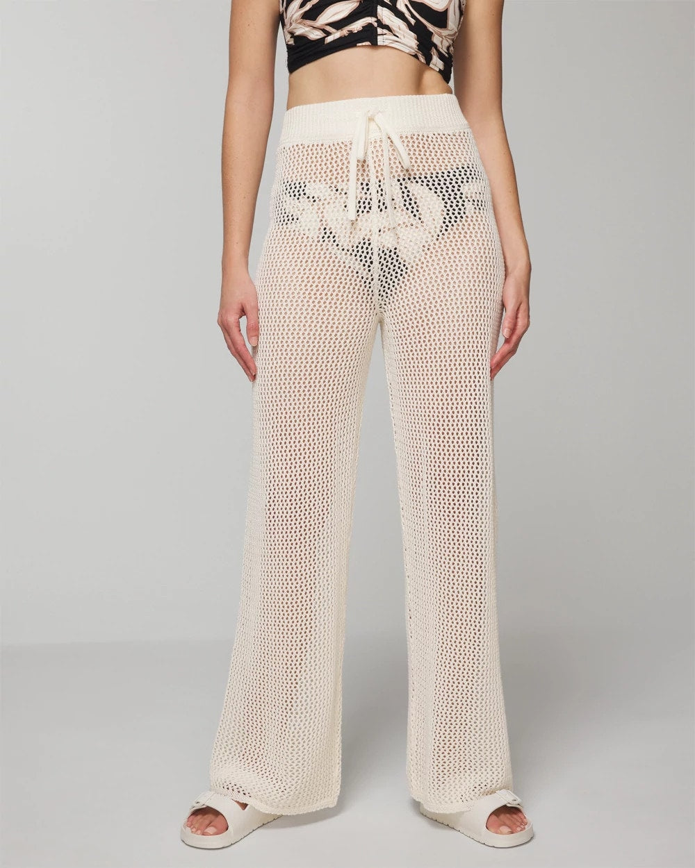 Soma / Cotton Crochet-Style Wide-Leg Pants COCONUT