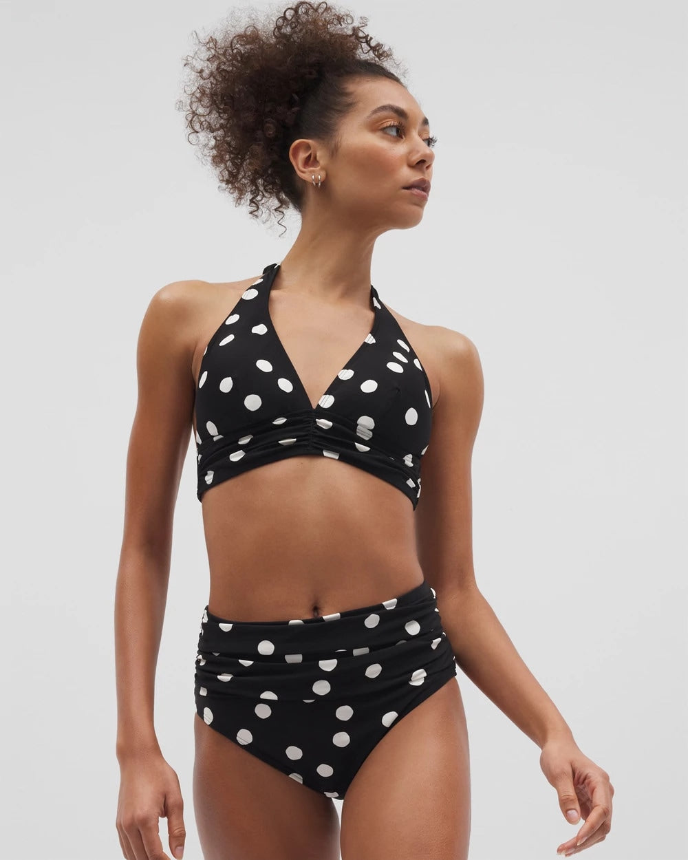 Soma / Ruched High-Waist Bikini Bottom MOVEMENT DOT MINI B