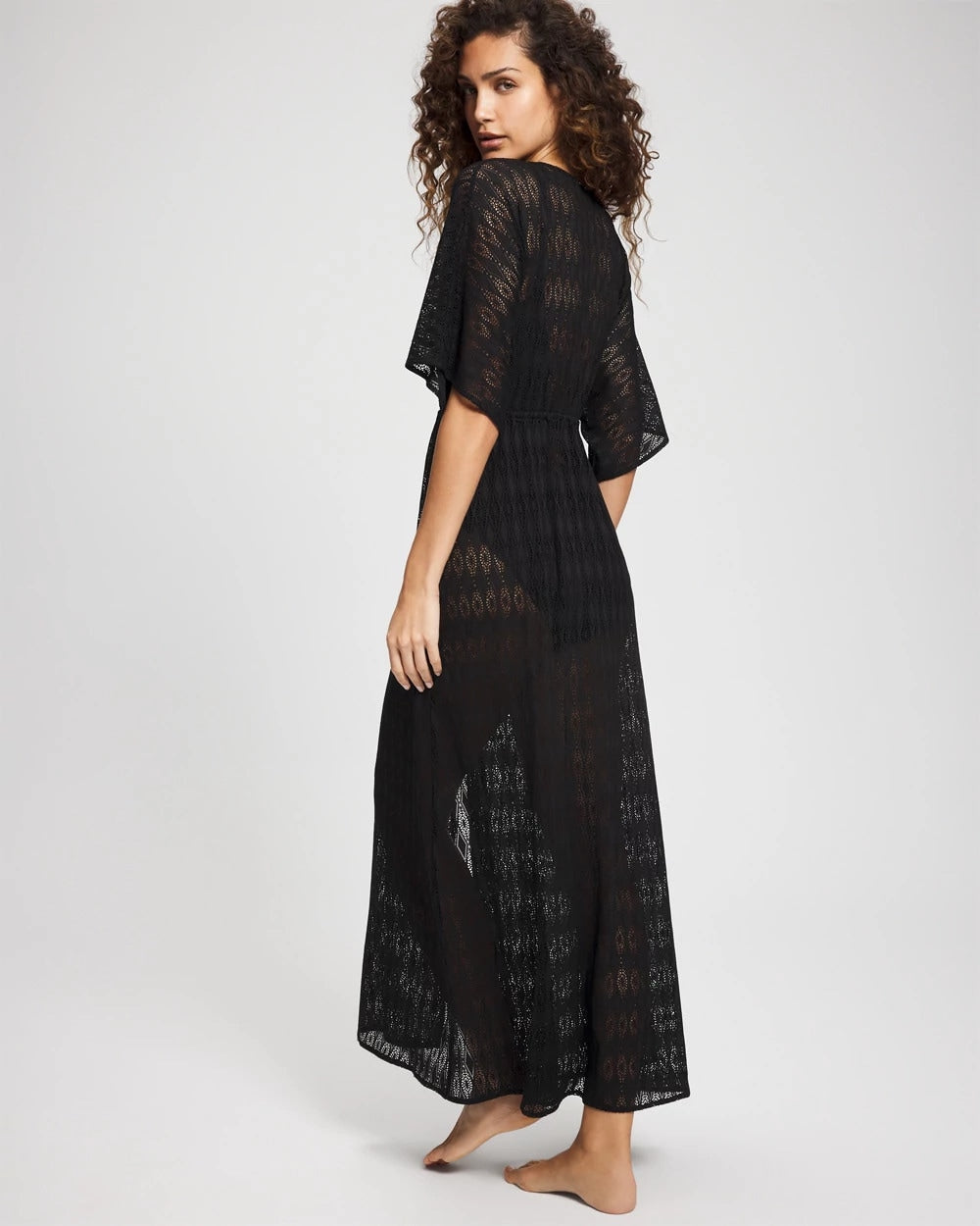 Soma / Sunkissed Crochet Open-Front Caftan BLACK