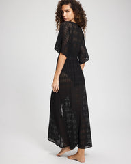 Soma / Sunkissed Crochet Open-Front Caftan BLACK