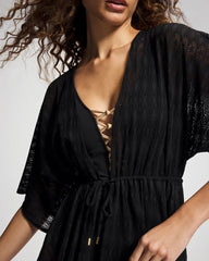 Soma / Sunkissed Crochet Open-Front Caftan BLACK